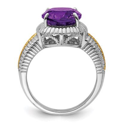 Sterling Silver Rhodium-plated w/ Flash Gold-plate Amethyst Ring
