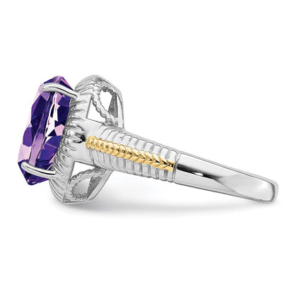 Sterling Silver Rhodium-plated w/ Flash Gold-plate Amethyst Ring
