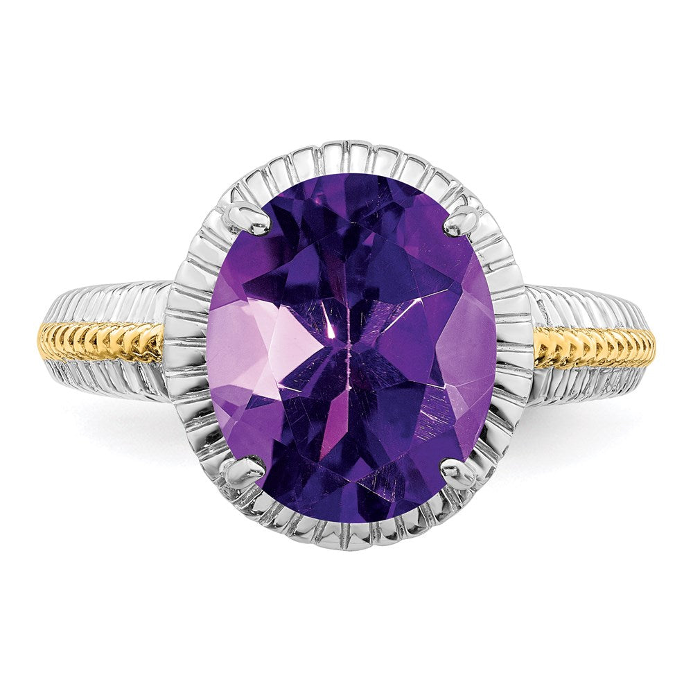 Sterling Silver Rhodium-plated w/ Flash Gold-plate Amethyst Ring