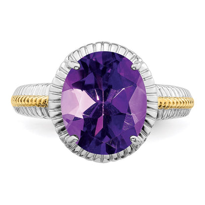 Sterling Silver Rhodium-plated w/ Flash Gold-plate Amethyst Ring