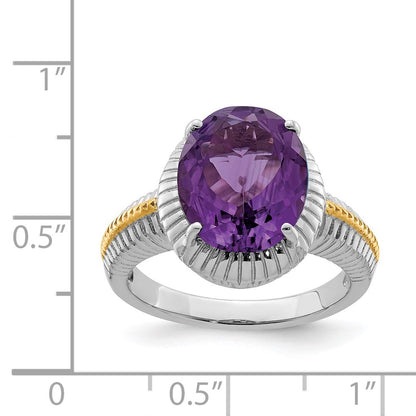 Sterling Silver Rhodium-plated w/ Flash Gold-plate Amethyst Ring