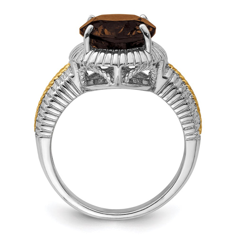 Sterling Silver Rhodium w/ Flash Gold-plate Smoky Quartz Ring