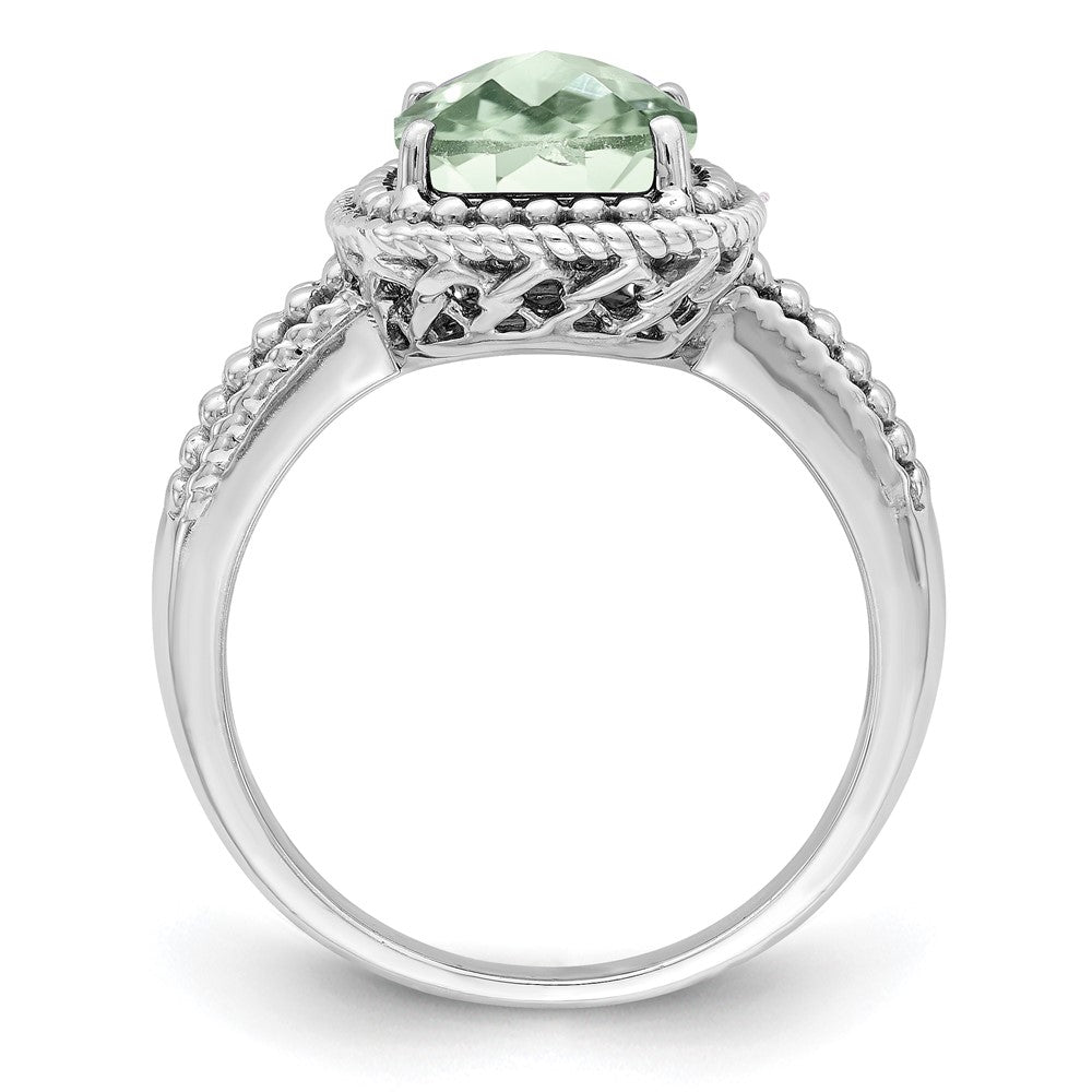 Sterling Silver Rhodium Checker-Cut Green Quartz Ring