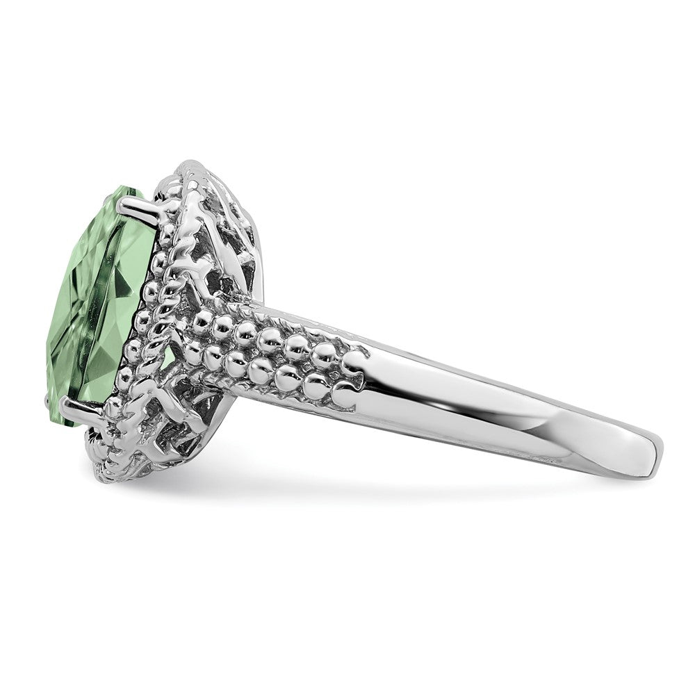 Sterling Silver Rhodium Checker-Cut Green Quartz Ring