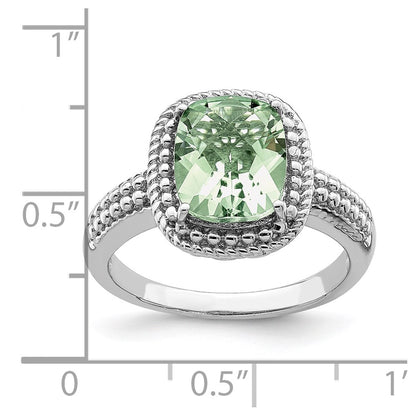 Sterling Silver Rhodium Checker-Cut Green Quartz Ring