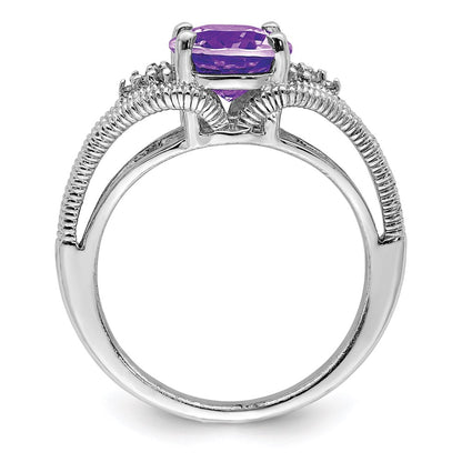 Sterling Silver Rhodium-plated Amethyst & Diamond Ring