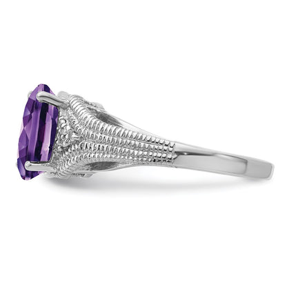 Sterling Silver Rhodium-plated Amethyst & Diamond Ring