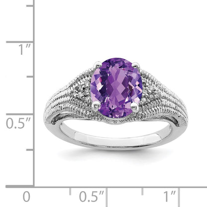 Sterling Silver Rhodium-plated Amethyst & Diamond Ring