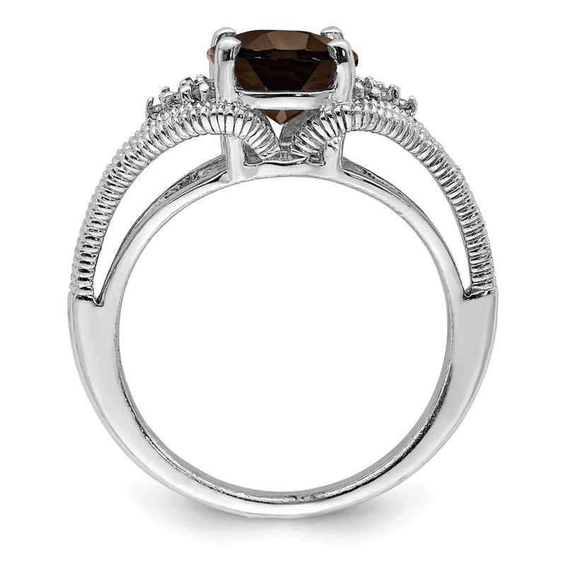 Sterling Silver Rhodium Smoky Quartz & Diamond Ring