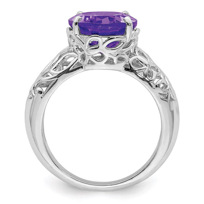 Sterling Silver Rhodium-plated Amethyst Ring