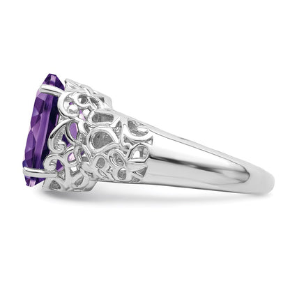 Sterling Silver Rhodium-plated Amethyst Ring