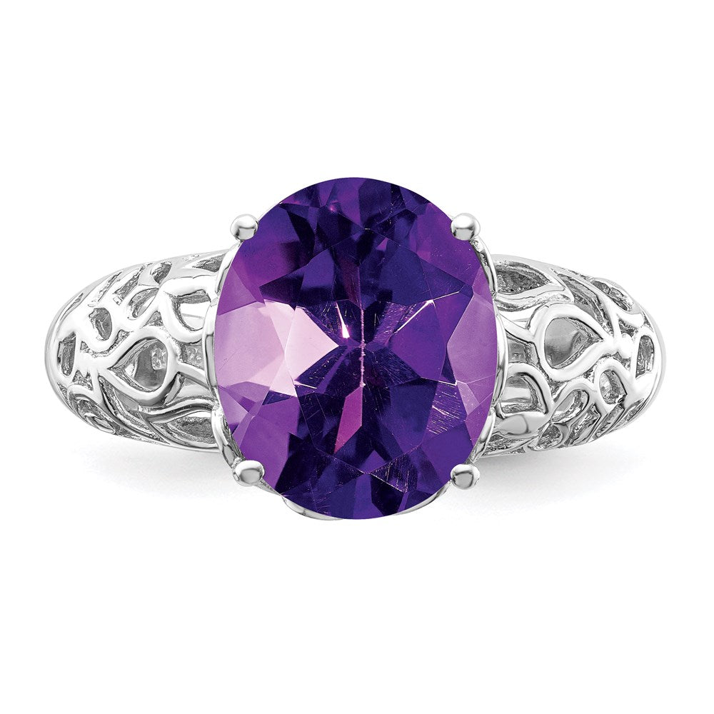 Sterling Silver Rhodium-plated Amethyst Ring