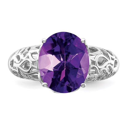 Sterling Silver Rhodium-plated Amethyst Ring