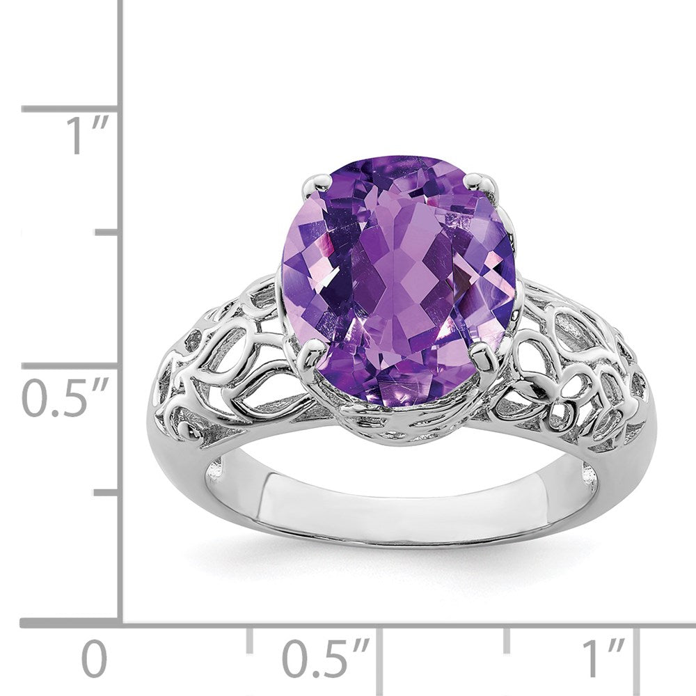 Sterling Silver Rhodium-plated Amethyst Ring