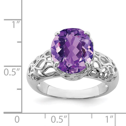 Sterling Silver Rhodium-plated Amethyst Ring