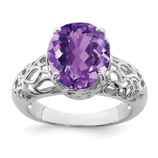 Sterling Silver Rhodium-plated Amethyst Ring