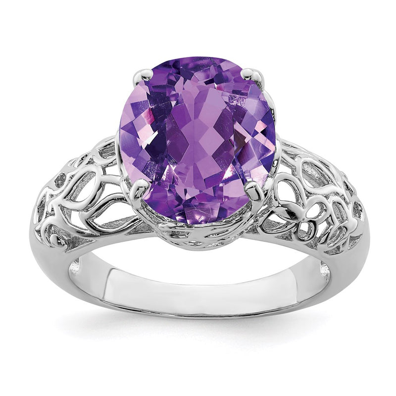 Sterling Silver Rhodium-plated Amethyst Ring