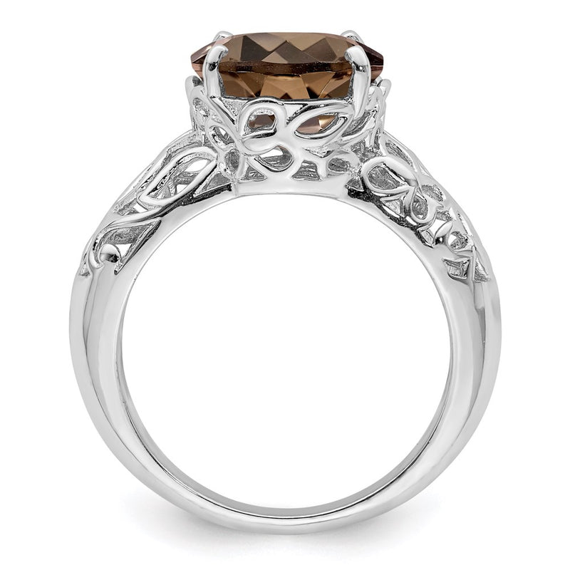 Sterling Silver Rhodium Smoky Quartz Ring