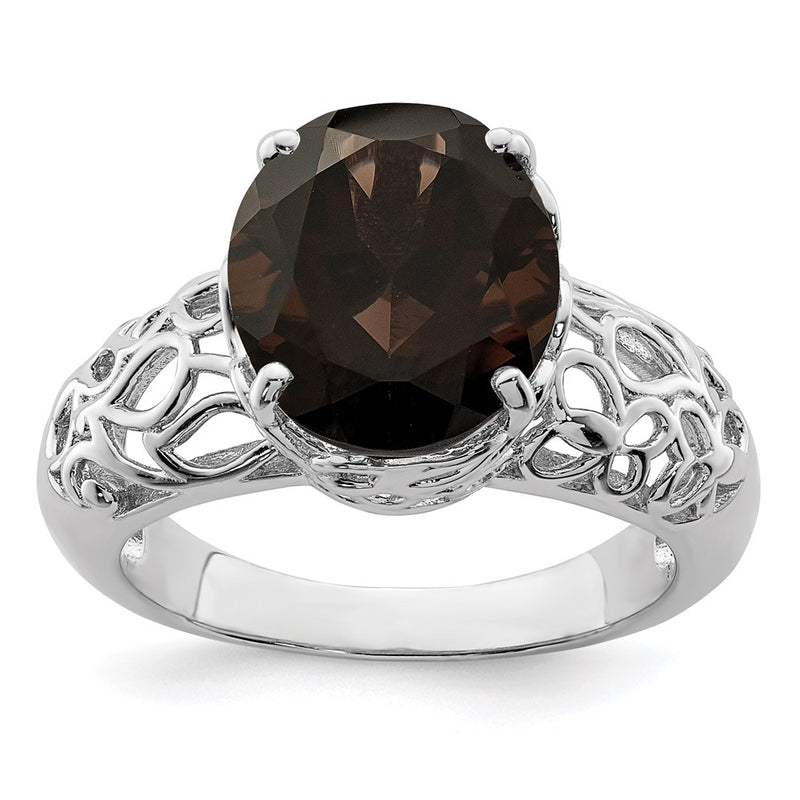 Sterling Silver Rhodium Smoky Quartz Ring
