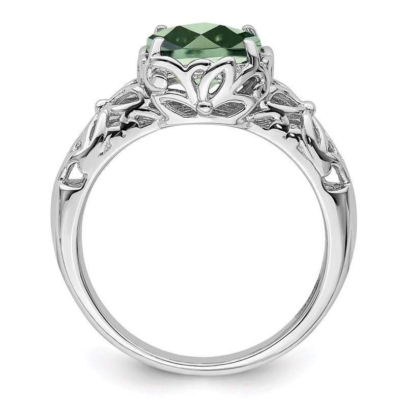 Sterling Silver Rhodium Checker-Cut Green Quartz Ring