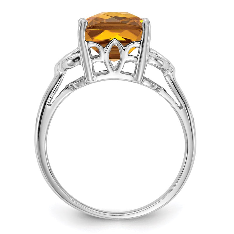 Sterling Silver Rhodium Checker-Cut Whiskey Quartz Ring