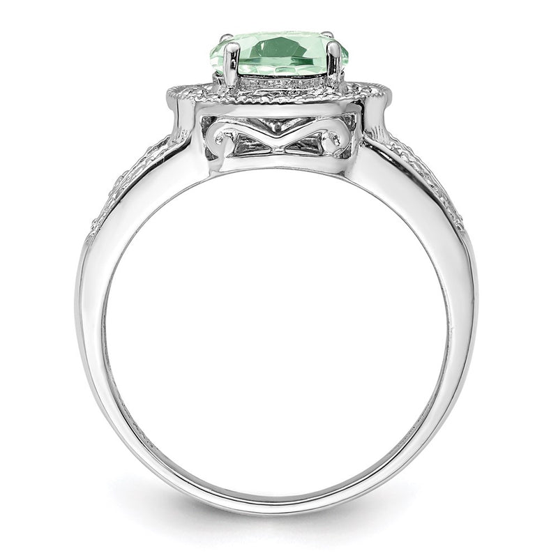 Sterling Silver Rhodium Green Quartz & Diamond Ring