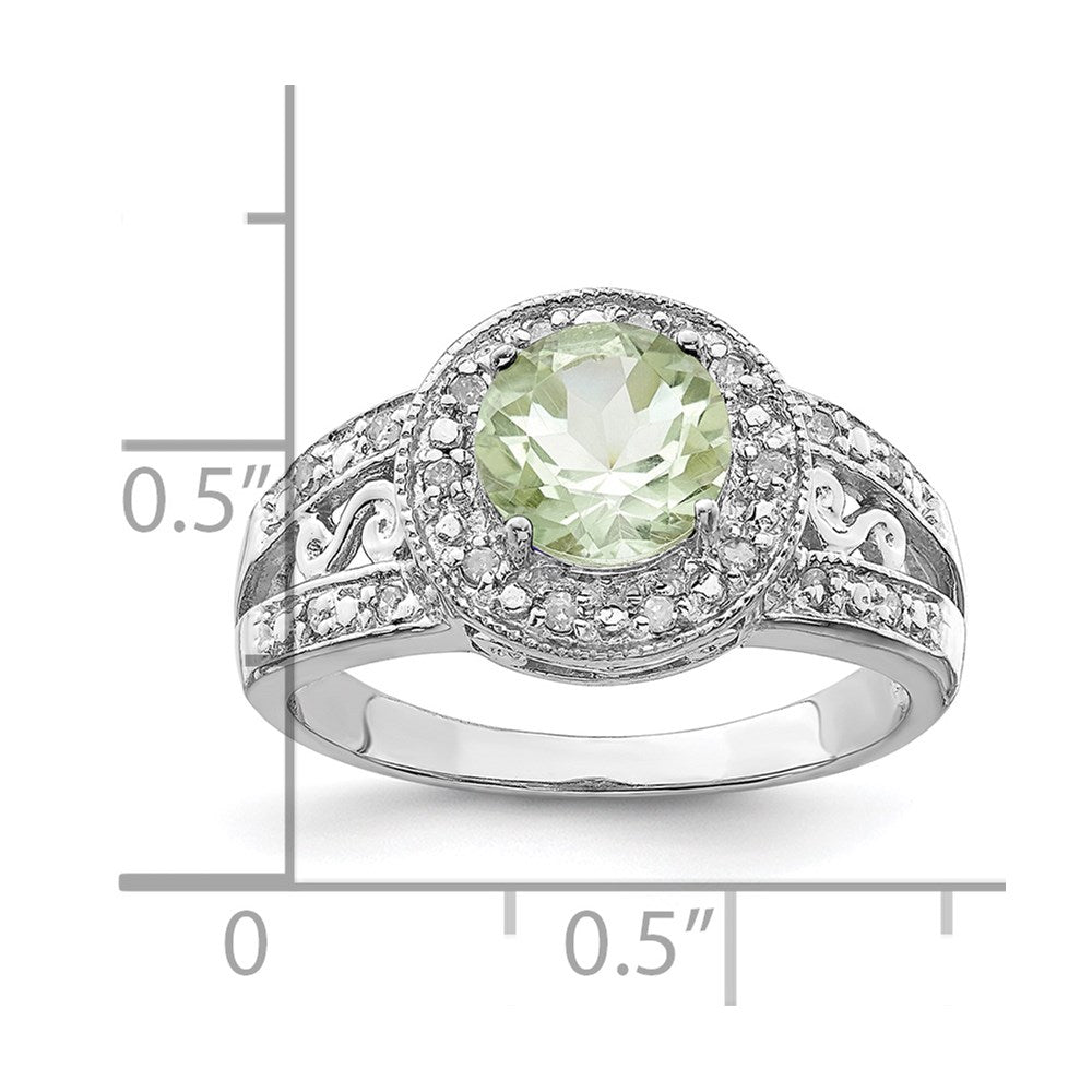 Sterling Silver Rhodium Green Quartz & Diamond Ring