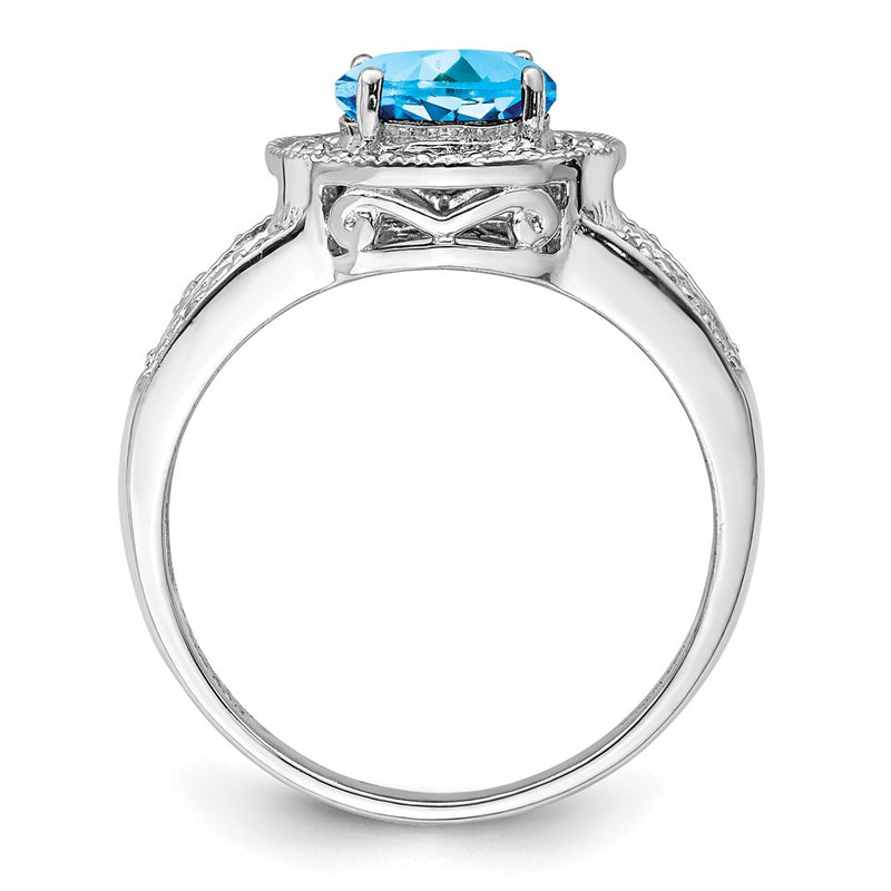 Sterling Silver Rhodium Blue Topaz & Diamond Ring