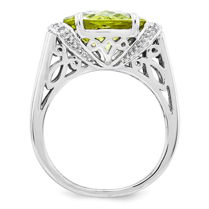 Sterling Silver Rhodium-plated Checker-Cut Lemon Quartz Ring