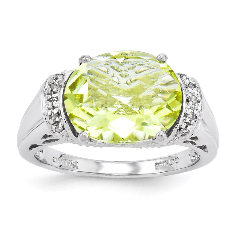 Sterling Silver Rhodium-plated Checker-Cut Lemon Quartz Ring