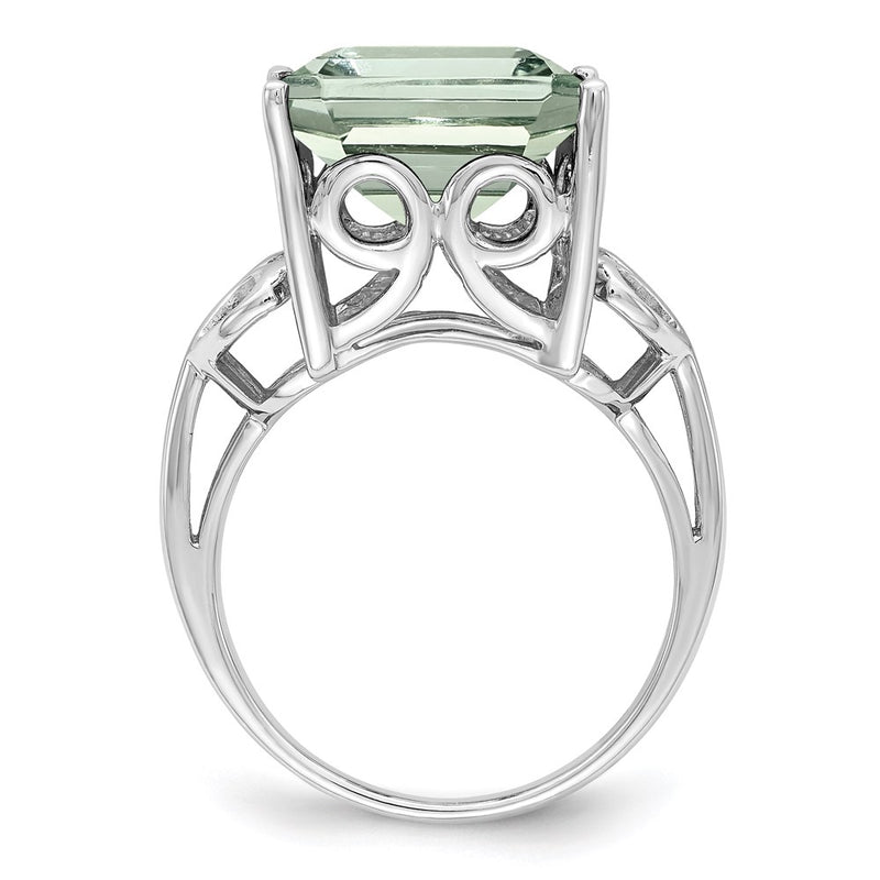 Sterling Silver Rhodium Green Quartz Ring