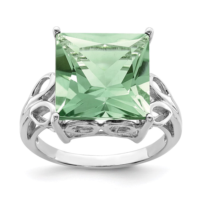 Sterling Silver Rhodium Green Quartz Ring