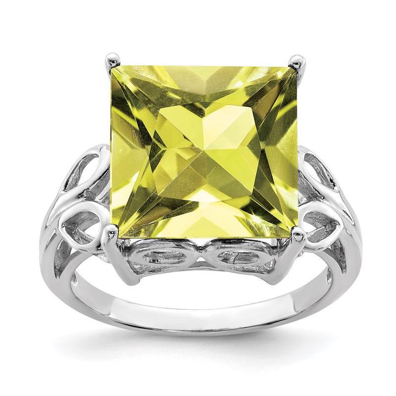 Sterling Silver Rhodium Lemon Quartz Ring
