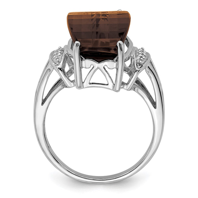 Sterling Silver Rhodium Smoky Quartz & Diamond Ring