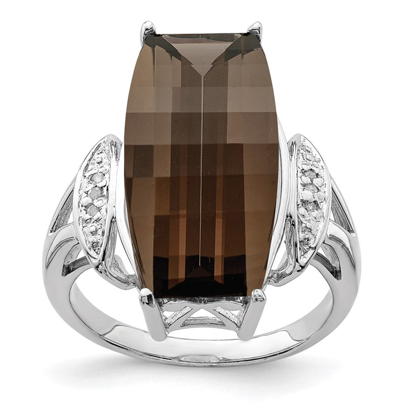 Sterling Silver Rhodium Smoky Quartz & Diamond Ring