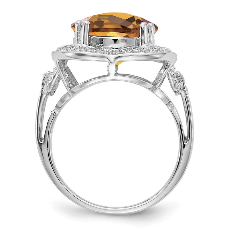 Sterling Silver Rhodium Checker-Cut Whiskey Quartz Ring