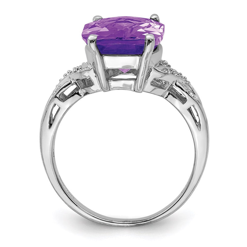 Sterling Silver Rhodium-plated Checker-Cut Amethyst Ring