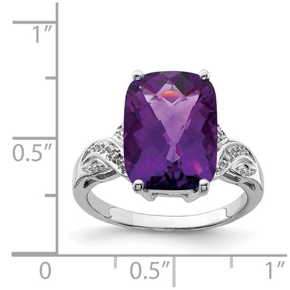 Sterling Silver Rhodium-plated Checker-Cut Amethyst Ring