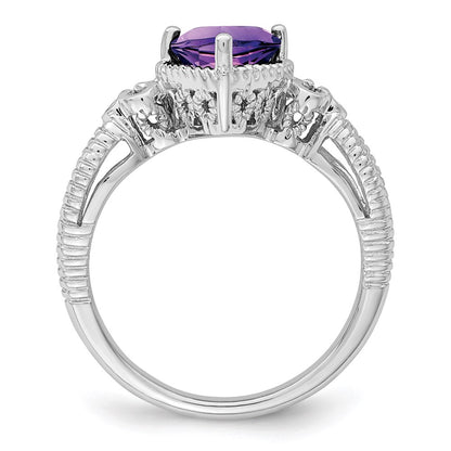 Sterling Silver Rhodium-plated Amethyst & Diamond Ring