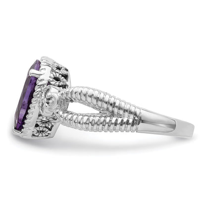 Sterling Silver Rhodium-plated Amethyst & Diamond Ring