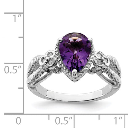 Sterling Silver Rhodium-plated Amethyst & Diamond Ring