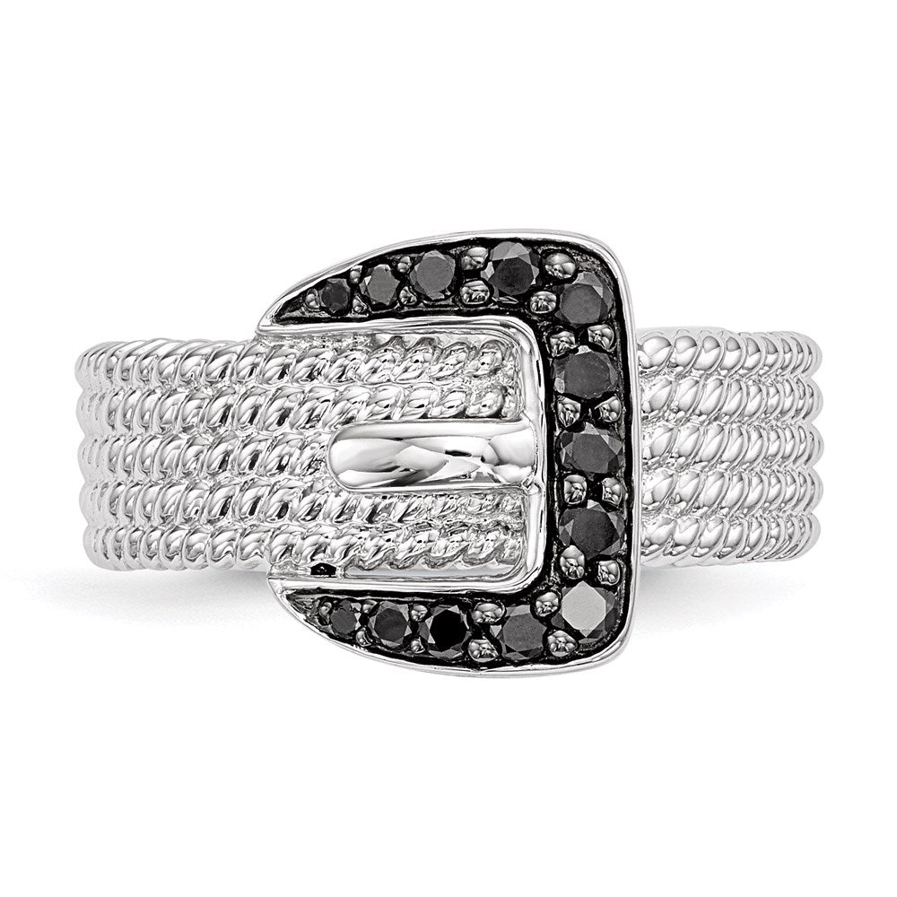 Sterling Silver Black Diamond Buckle Ring