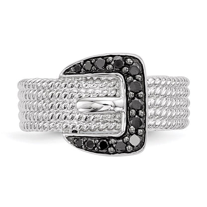Sterling Silver Black Diamond Buckle Ring