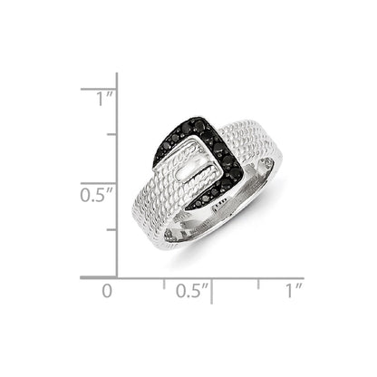 Sterling Silver Black Diamond Buckle Ring