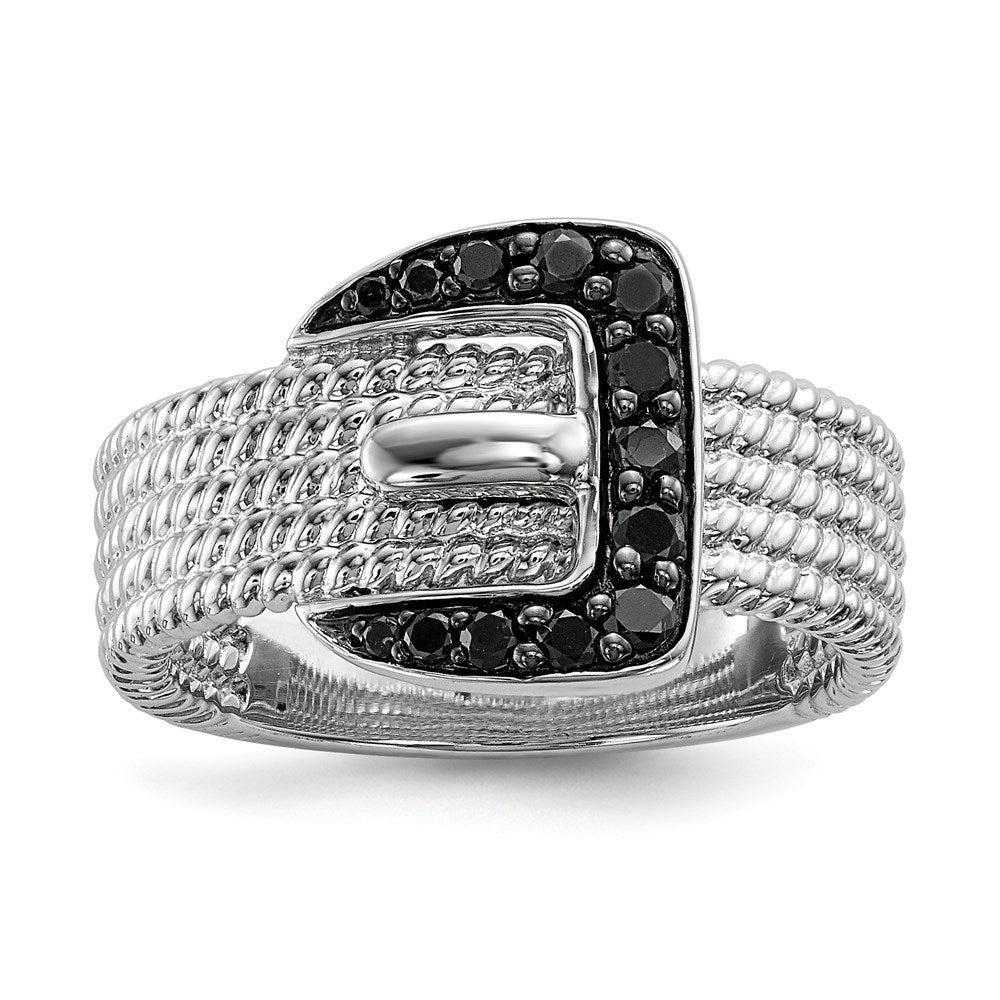 Sterling Silver Black Diamond Buckle Ring