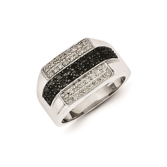 Sterling Silver Black and White Diamond Mens Ring