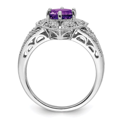 Sterling Silver Rhodium-plated Amethyst & Diamond Ring
