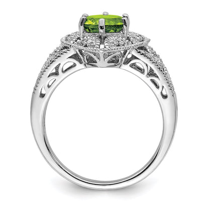 Sterling Silver Rhodium Peridot & Diamond Ring