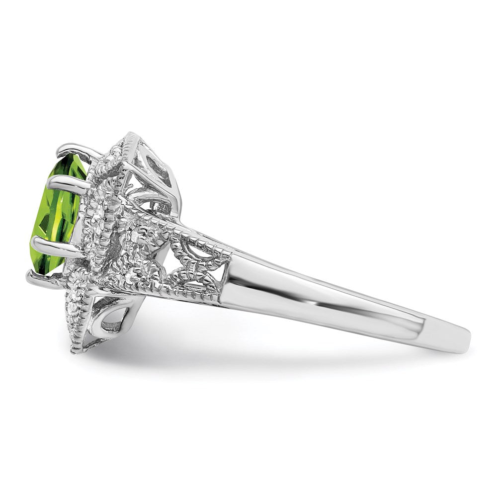 Sterling Silver Rhodium Peridot & Diamond Ring