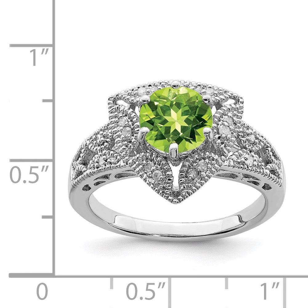 Sterling Silver Rhodium Peridot & Diamond Ring
